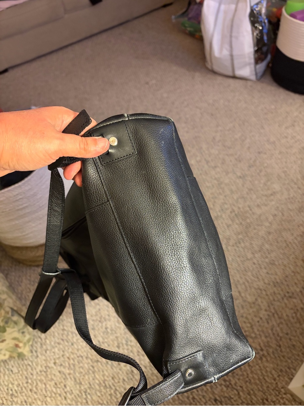 Longchamp Black Leather Backpack Tote with Front Zip Pocket - Picture 8 of 16